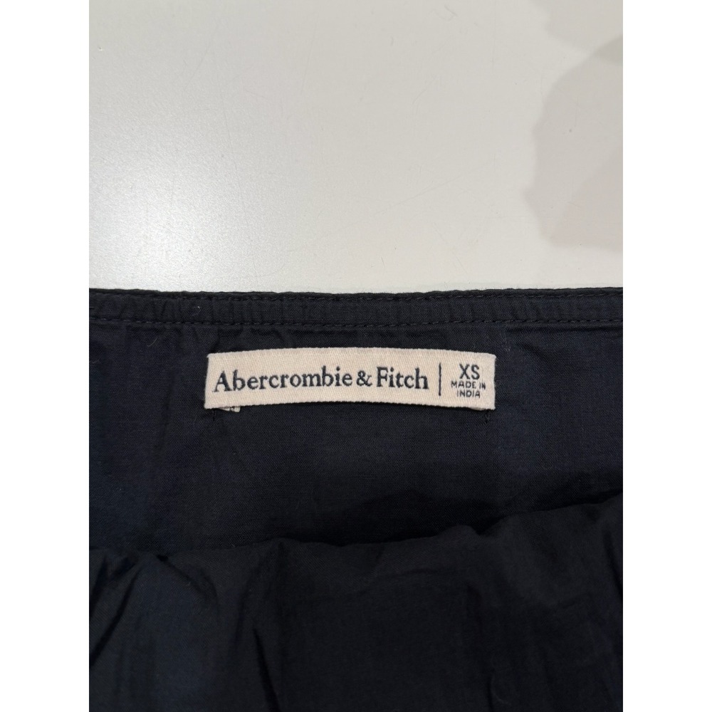 Abercrombie & Fitch Black Ruffle Strap Ruched Crop Top XS Square Neck Smocked - Picture 4 of 6